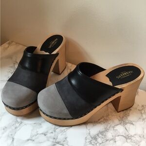 Swedish Hasbeens Color Block Mule with Wooden Heel